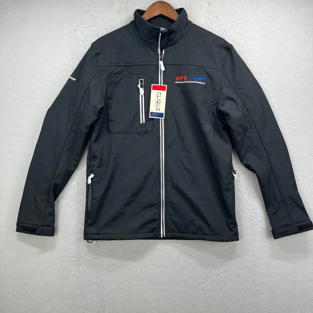 Boeing MFE Clique Softshell Jacket Mens S Black Logo Full Zip Fleece Lined Work